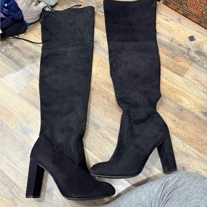 Fashion Nova Black Over the Knee Boots with Chunky Heel